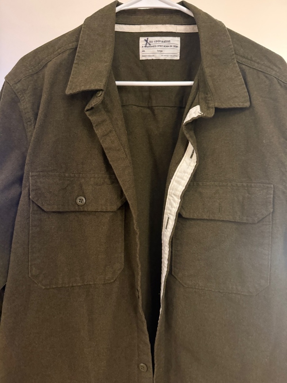 REI Mens 100% Cotton Olive Green Shirt Jacket